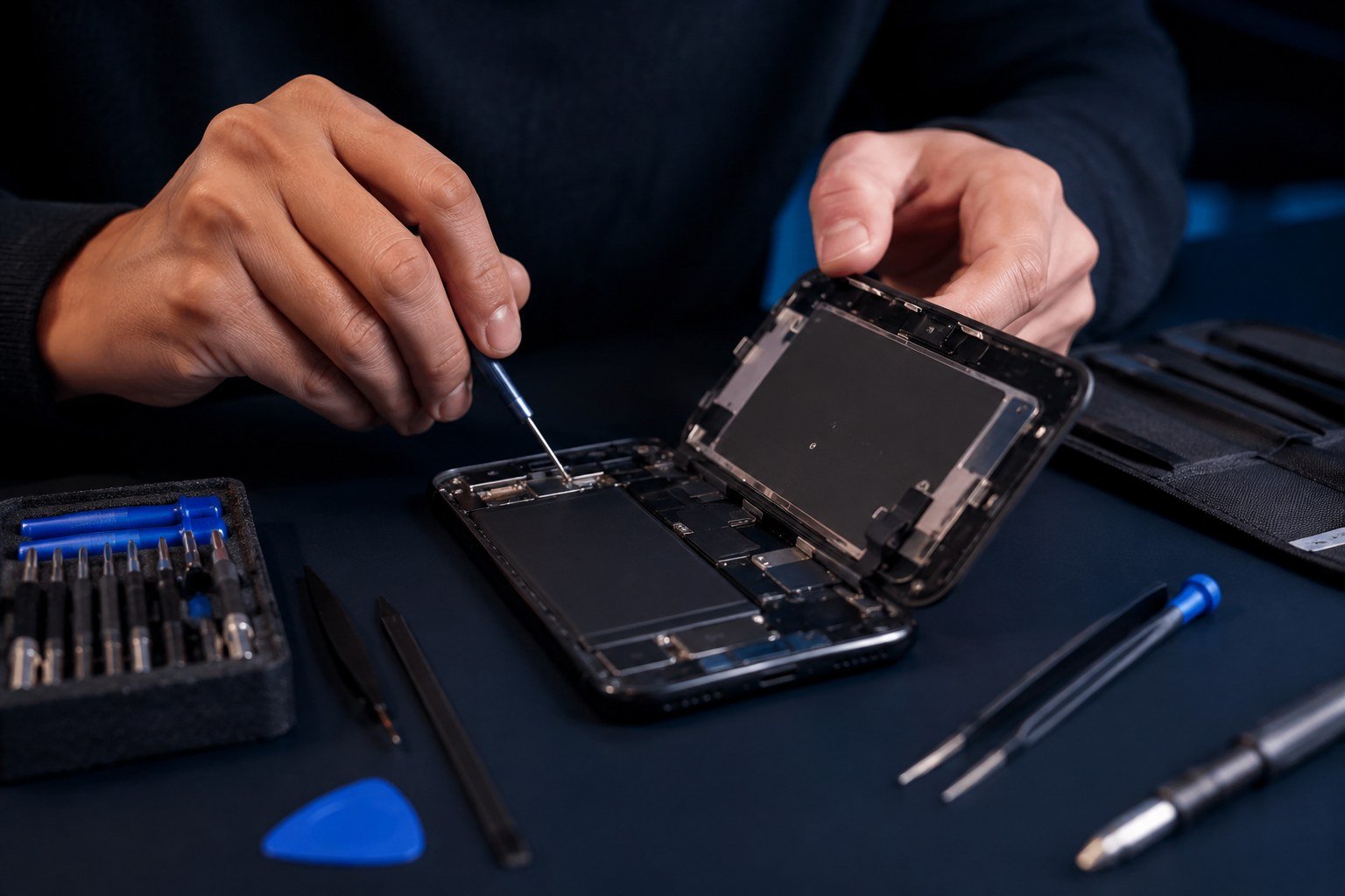 Imagen ilustrativa de un técnico reparando un celular